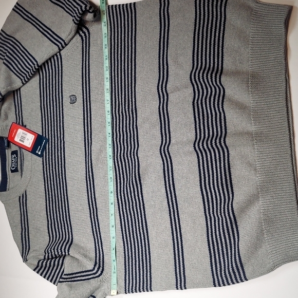 CHAPS Men's Oversized Sweater Size XXL Gray Blue Striped Embroidered Logo NEW - Picture 6 of 13
